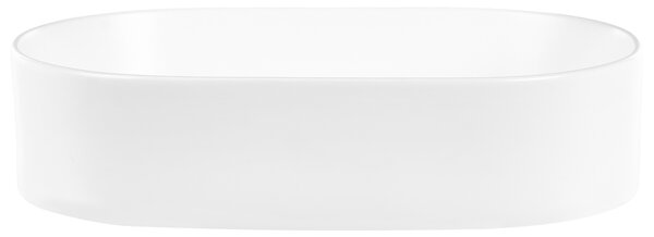 Umývadlo na dosku biele keramické 500 x 330 mm matné oválne s odtokovou zátkou klik-klak moderný štýl kúpeľňa