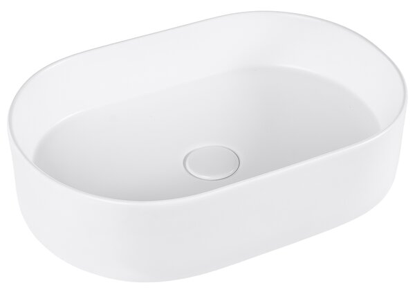 Umývadlo na dosku biele keramické 500 x 330 mm matné oválne s odtokovou zátkou klik-klak moderný štýl kúpeľňa