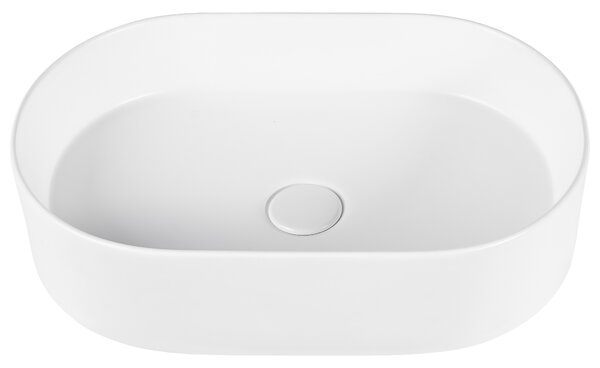 Umývadlo na dosku biele keramické 500 x 330 mm matné oválne s odtokovou zátkou klik-klak moderný štýl kúpeľňa