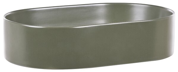 Umývadlo na dosku zelené keramické 500 x 330 mm matné oválne s odtokovou zátkou klik-klak moderný štýl kúpeľňa