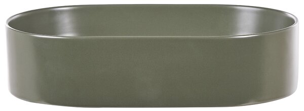 Umývadlo na dosku zelené keramické 500 x 330 mm matné oválne s odtokovou zátkou klik-klak moderný štýl kúpeľňa