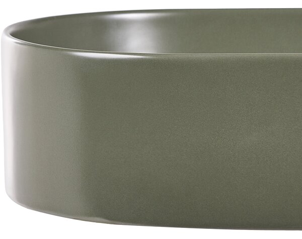 Umývadlo na dosku zelené keramické 500 x 330 mm matné oválne s odtokovou zátkou klik-klak moderný štýl kúpeľňa