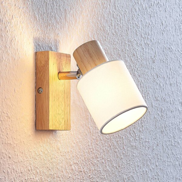 Lindby Spot Wanessa, drevo, biela, E14, 14 cm, nastaviteľný, Svetlé drevo, Obývacia izba / jedáleň, Drevo, Moderný, Nástenné bodové svietidlo