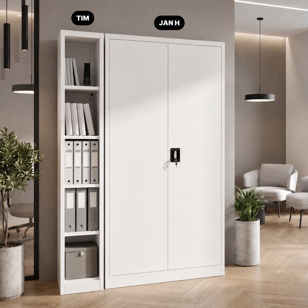 Úzky kovový archivačný regál na dokumenty biely, 250x1950x600 mm: TIM
