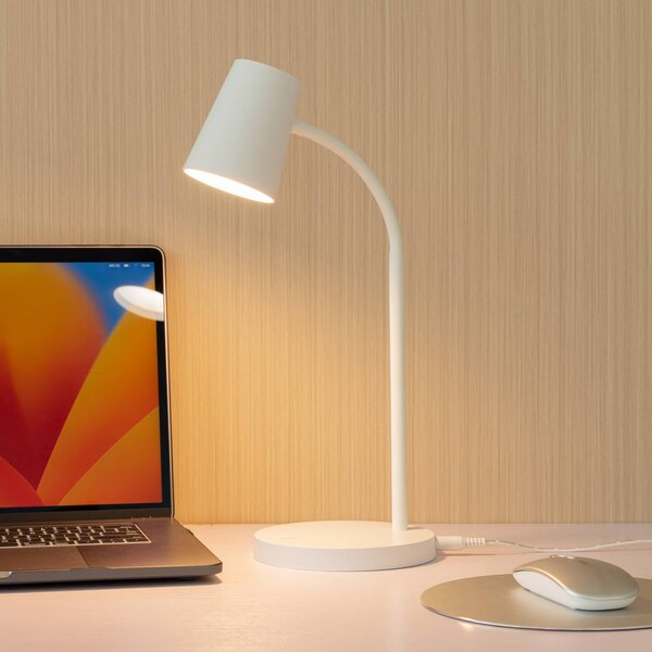 Stolná LED lampa Lindby Ailina, výška 36 cm, biela, stmievateľná, Biela / opálová, Pracovňa / Kancelária, Plast, Moderný, Stolová lampa