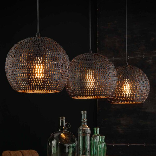 ZIJLSTRA Závesná lampa Setengah 3-pl., tienidlá okrúhle, Hnedá / hrdzavá, Obývacia izba / jedáleň, kov, Vintage, Závesné svietidlo