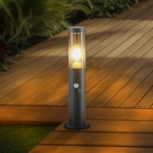 Lindby Podstavná lampa Statius, antracit, železo, senzor, 45 cm, Čierna, kov, Moderný, Vonkajčie stĺpové osvetlenie