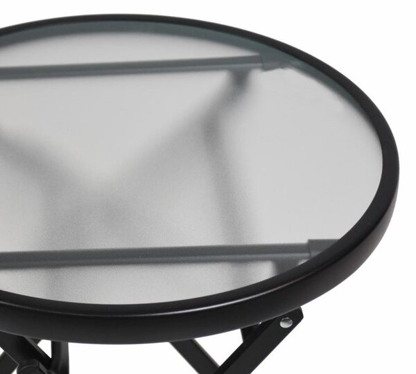 Skladací stôl so sklenenou doskou, čierny, Ø 45 cm, oceľ