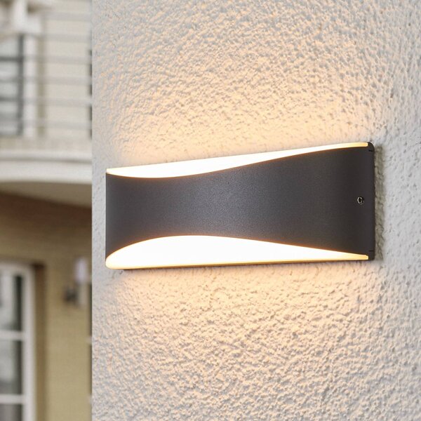 Lucande LED vonkajšie nástenné svietidlo Akira, antracit, kov, 23 cm, Čierna, Hliník, Moderný, Nástenné svietidlo