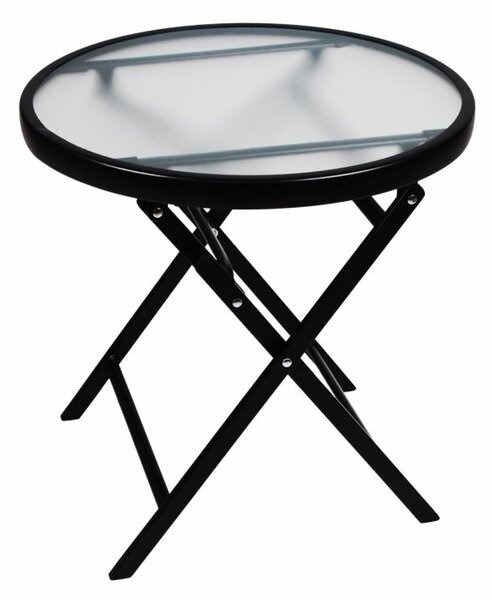 Skladací stôl so sklenenou doskou, čierny, Ø 45 cm, oceľ