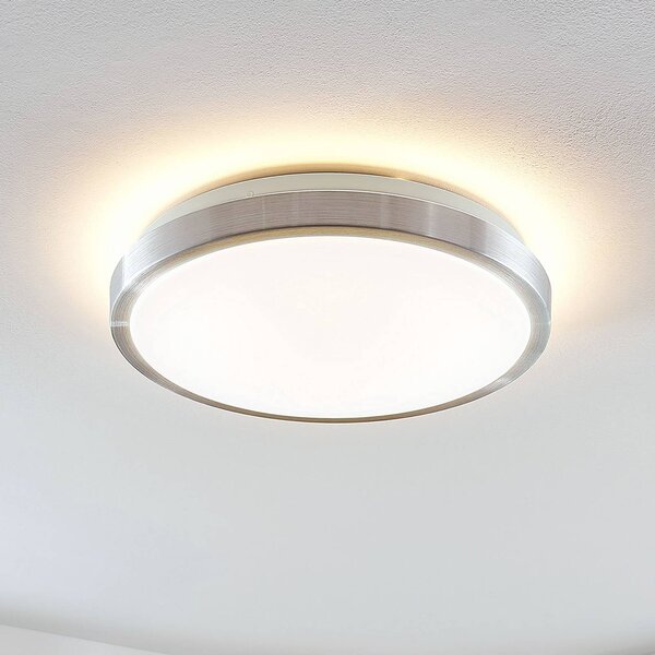 Lindby LED stropné svietidlo Emelie, Ø 35 cm, farba hliníka, kov, Hliník / sivá / zinok, Obývacia izba / jedáleň, Hliník, Moderný, Závesné svietidlo