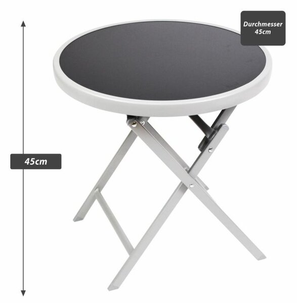 Záhradný bistro stolík, skladací, Ø 45 cm, čierna tónovaná