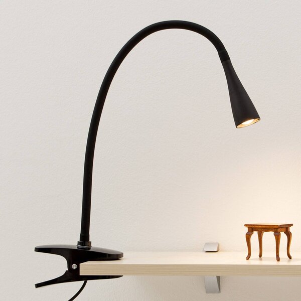 Lindby LED svietidlo Baris, výška 44 cm, čierna, 3000K, Čierna, Pracovňa / Kancelária, kov, Moderný, Lampa s klipom/do zásuvky