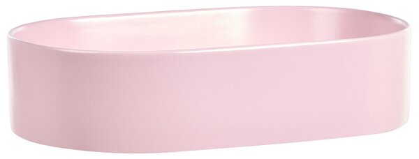 Umývadlo na dosku ružové keramické 500 x 330 mm matné oválne s odtokovou zátkou klik-klak moderný štýl kúpeľňa