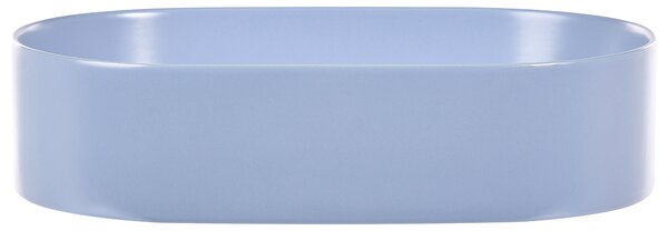 Umývadlo na dosku svetlomodré keramické 500 x 330 mm matné oválne s odtokovou zátkou klik-klak moderný štýl kúpeľňa