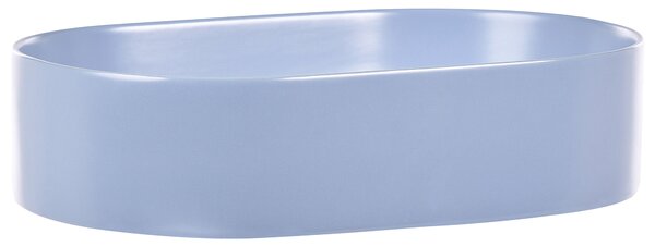 Umývadlo na dosku svetlomodré keramické 500 x 330 mm matné oválne s odtokovou zátkou klik-klak moderný štýl kúpeľňa