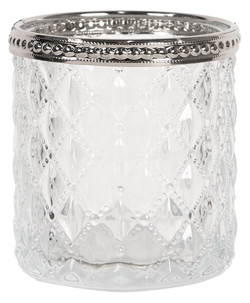 Sklenený transparentné svietnik na čajovú sviečku s kovovým zdobením - Ø 7 * 7 cm