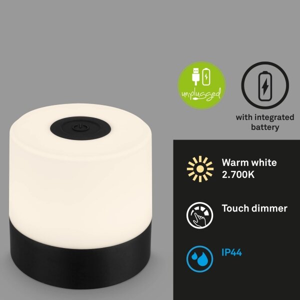 Briloner - LED stmievateľná nabíjateľná dotyková vonkajšia stolná lampa LED/2W/5V 2700K IP44 čierna
