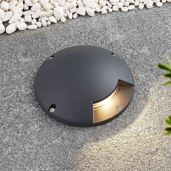 Lindby LED podlahové bodové svietidlo Cormac, 1 svetlo, Ø 21 cm, IP67, Čierna, Hliník, Moderný, Zapustené okrúhle