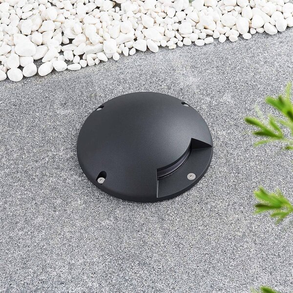 Lindby LED podlahové bodové svietidlo Cormac, 1 svetlo, Ø 21 cm, IP67, Čierna, Hliník, Moderný, Zapustené okrúhle