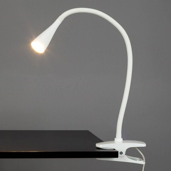 Lindby LED svietidlo Baris, biele, výška 44 cm, 3000K, Biela / opálová, Pracovňa / Kancelária, kov, Moderný, Lampa s klipom/do zásuvky