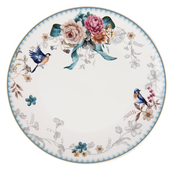 Jedálenský tanier s motívom kvetín a vtáčika Pivoine - Ø 26*2 cm
