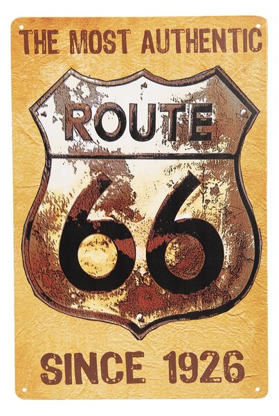 Žltá retro kovová ceduľa Route 66 - 20 * 30 cm