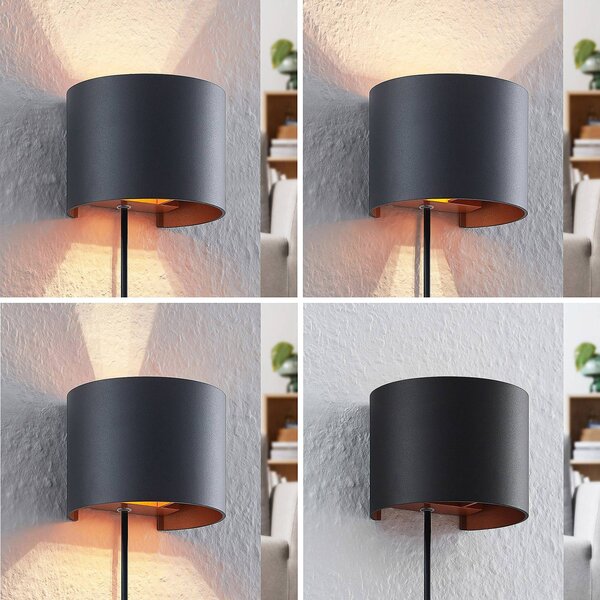 Nástenné svietidlo Arcchio Zuzana, okrúhle, čierne, zástrčka, 13 cm, Čierna, Obývacia izba / jedáleň, Hliník, Moderný, Nástenné svietidlo
