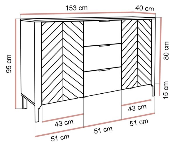 KOMODA SALOME SO ŠUPLÍKMI KAŠMÍR 153 cm