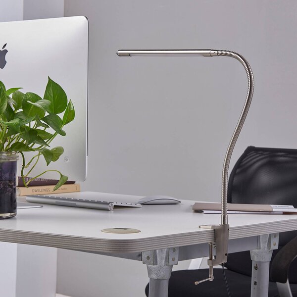 Lindby LED svietidlo Lionard, 53 cm, matný nikel, kov, Hliník / sivá / zinok, Pracovňa / Kancelária, kov, Moderný, Lampa s klipom/do zásuvky