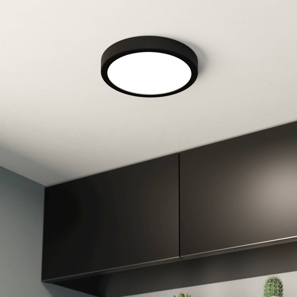 LED stropné svietidlo Fueva 5 IP44 3000K čierne Ø21cm, Čierna, Kúpeľňa, kov, Závesné svietidlo