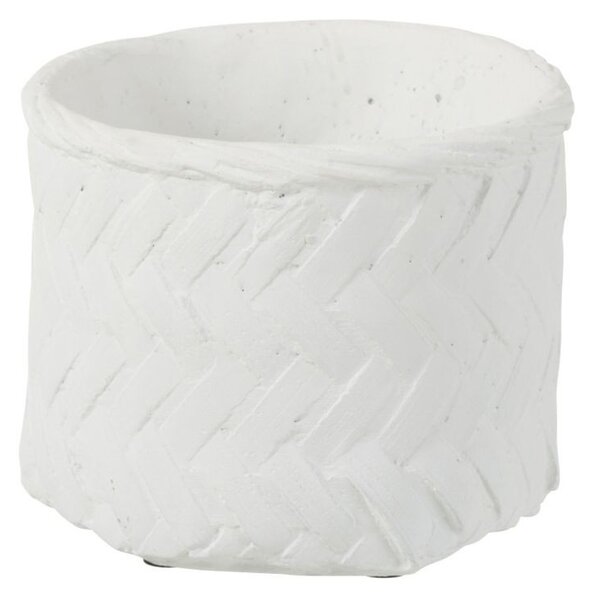 Biely cementový kvetináč -imitace tkaného kvetináče S- Ø 13,5*11,5 cm