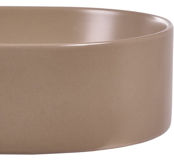 Umývadlo na dosku sivobéžové keramické 500 x 330 mm matné oválne s odtokovou zátkou klik-klak moderný štýl kúpeľňa