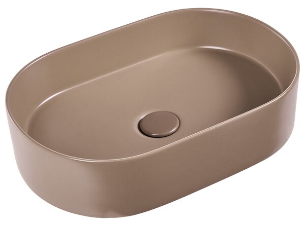 Umývadlo na dosku sivobéžové keramické 500 x 330 mm matné oválne s odtokovou zátkou klik-klak moderný štýl kúpeľňa