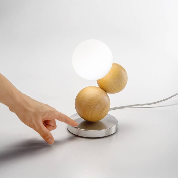 Fabas Luce Stolová lampa Micky, drevo svetlé/nikel, drevo, stmievateľné, G9, Svetlé drevo, Obývacia izba / jedáleň, Drevo, Moderný, Stolová lampa
