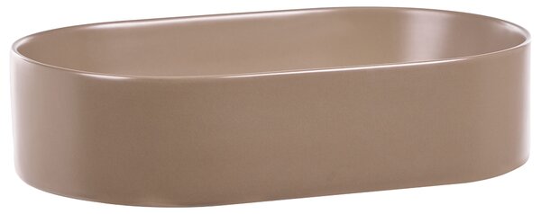 Umývadlo na dosku sivobéžové keramické 500 x 330 mm matné oválne s odtokovou zátkou klik-klak moderný štýl kúpeľňa