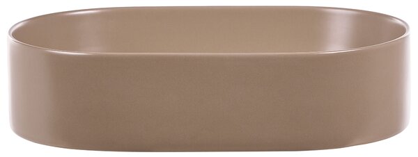 Umývadlo na dosku sivobéžové keramické 500 x 330 mm matné oválne s odtokovou zátkou klik-klak moderný štýl kúpeľňa
