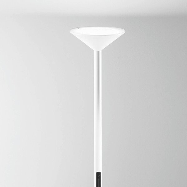 LED stojaca lampa Tratto, biela, kov, stmievateľné, Biela / opálová, Obývacia izba / jedáleň, kov, Moderný, Zemné bodové svetlo