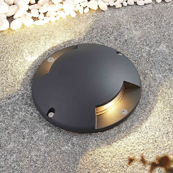 Lindby LED podlahové bodové svietidlo Cormac, 2 svetlá, Ø 21 cm, IP67, Čierna, Hliník, Moderný, Zapustené okrúhle