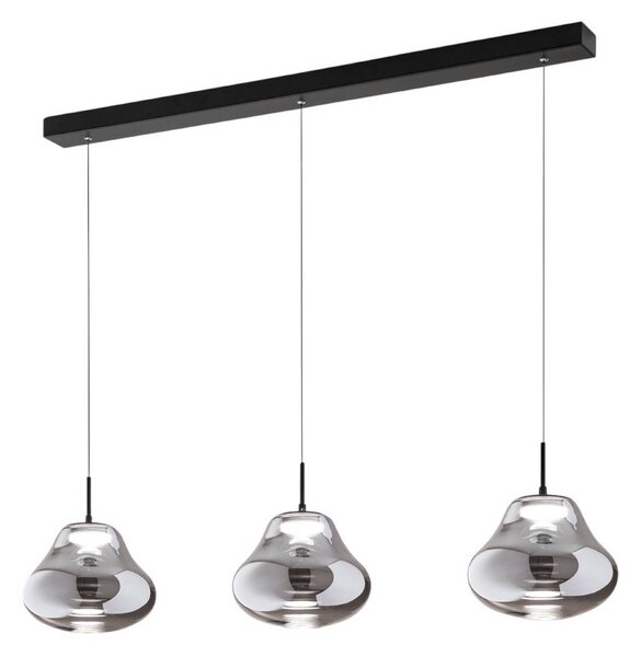 LED závesné svietidlo Deva, 3-pl., 115 cm, sivá, stmievateľné, Hliník / sivá / zinok, Obývacia izba / jedáleň, Sklo, Moderný, Závesné svietidlo