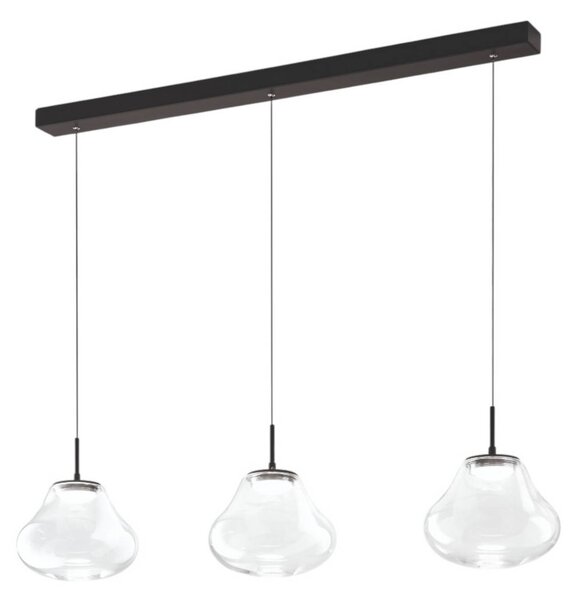 LED závesné svietidlo Deva, 3-pl., 115 cm, číre, stmievateľné, Jasné / priehľadné, Obývacia izba / jedáleň, Sklo, Moderný, Závesné svietidlo