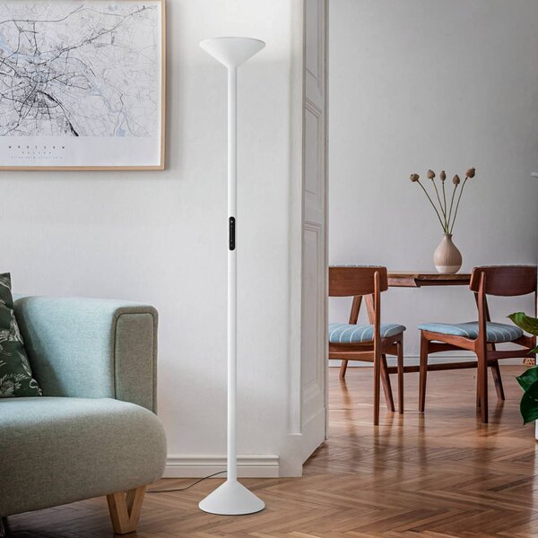 LED stojaca lampa Tratto, biela, kov, stmievateľné, Biela / opálová, Obývacia izba / jedáleň, kov, Moderný, Zemné bodové svetlo