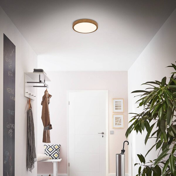 LED stropné svietidlo Runa Wood wood look 3 000 K Ø28cm, Tmavé drevo, Obývacia izba / jedáleň, kov, Závesné svietidlo