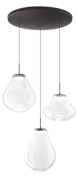 Fabas Luce LED závesné svietidlo Deva, 3-pl., Ø 50 cm, číre, stmievateľné, Jasné / priehľadné, Obývacia izba / jedáleň, Sklo, Moderný, Závesné svietidlo