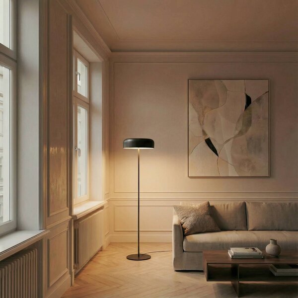 Stojacia lampa Lindby Edion, čierna, kov, Čierna, Obývacia izba / jedáleň, kov, Moderný, Stojaca lampa