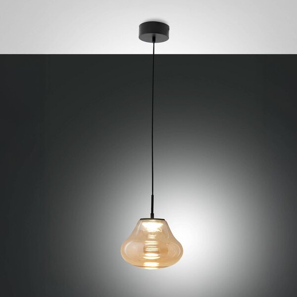 LED závesné svietidlo Deva, jantárové, sklo, Ø 25 cm, stmievateľné, Krémová / jantárovo žltá, Obývacia izba / jedáleň, Sklo, Moderný, Závesné svietidlo
