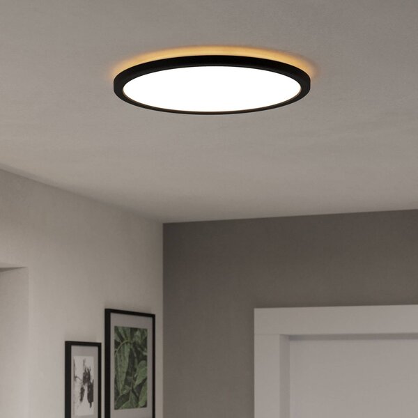EGLO connect LED stropné svietidlo Rovito-Z, čierne, Ø 39 cm, Čierna, Obývacia izba / jedáleň, Plast, Závesné svietidlo