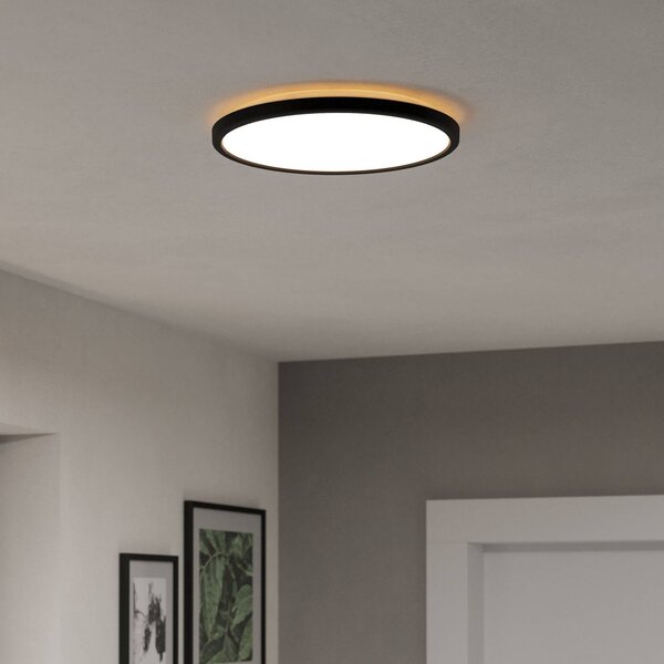 EGLO connect LED stropné svietidlo Rovito-Z, čierne, Ø 30 cm, Čierna, Obývacia izba / jedáleň, Plast, Závesné svietidlo