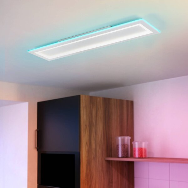 EGLO connect LED stropné svietidlo Padrogiano-Z, 1 svetlo, 120 x 30 cm, Biela / opálová, Obývacia izba / jedáleň, kov, Moderný, Stropné svetlo