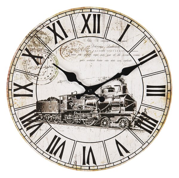 Vintage nástenné hodiny s lokomotívou - Ø 30 * 3 cm / 1 * AA